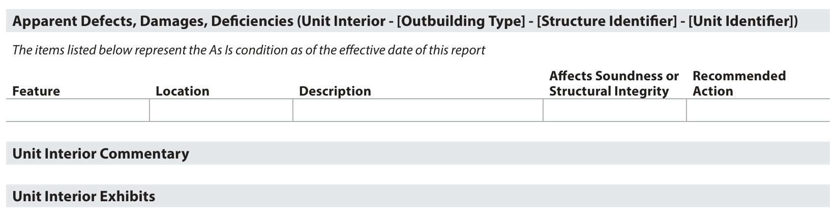 From the defect to the recommended action. Official UAD 3.6 report layout, report page 12.