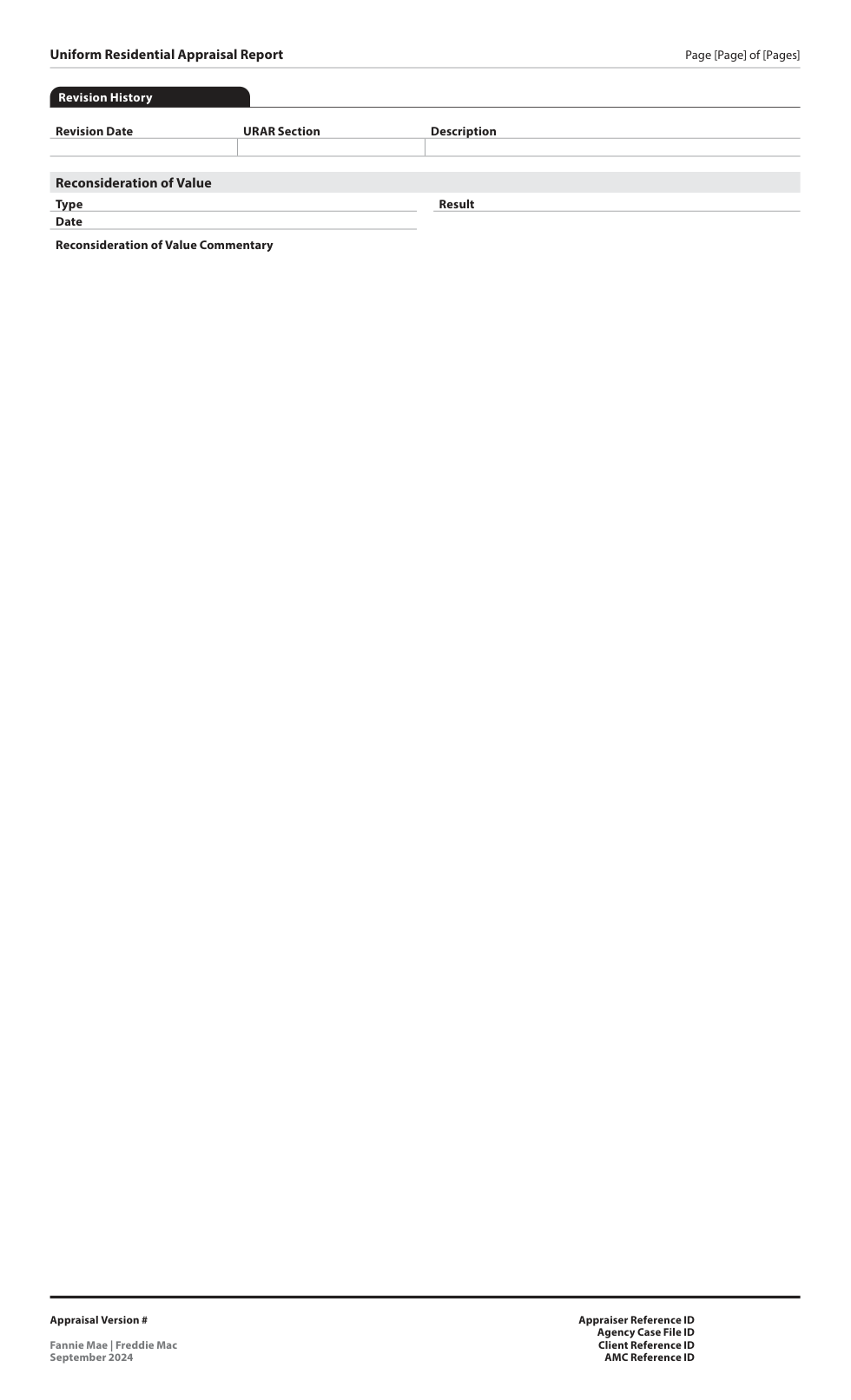 Official Revision History report page